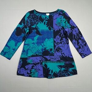 Chico's Tunic Top Knit Floral 3/4 Sleeve Coastal Grandma Casual Women's 1 US M